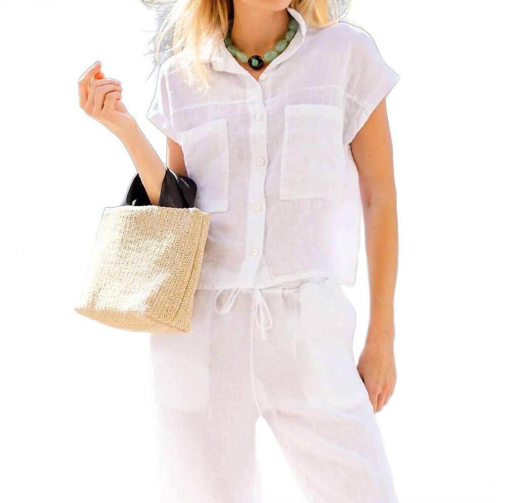 NEW ELLIOTT LAUREN effie short sleeve linen shirt in white
